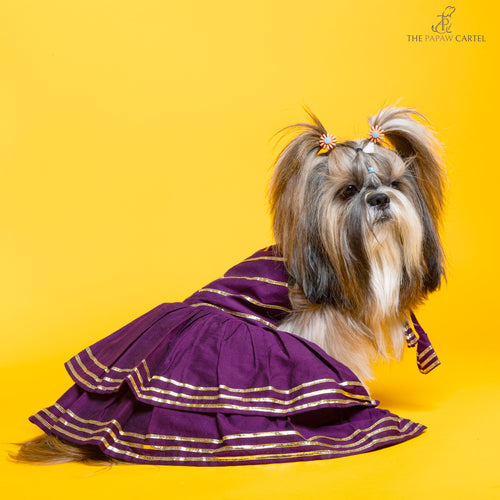 Double layered Purple gotapatti ethnic frock For Dogs