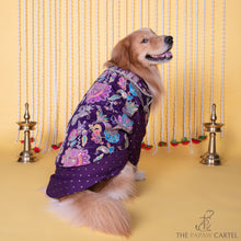 Load image into Gallery viewer, Purple Paisley Motif Embroidered Jacket style koti kurta set for dogs
