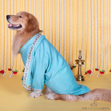 Load image into Gallery viewer, Stylish Zardosi Blue sherwani with dupatta  for dogs