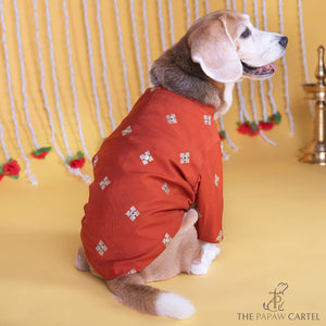 Festive Orange Embroidered Butta Kurta for dogs
