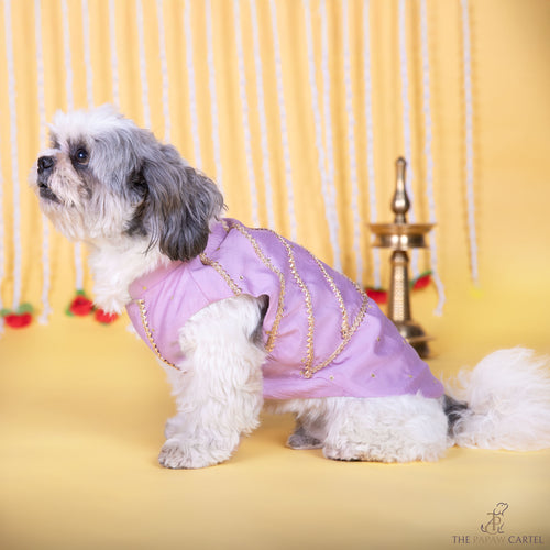 Gota Patti embroidered Lilac sleeveless sherwani for dogs