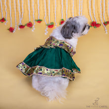 Load image into Gallery viewer, Green paithani tie up dress with gotapati for dogs