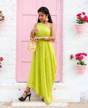 Load image into Gallery viewer, Lucknowi Cowl dress- Lime green