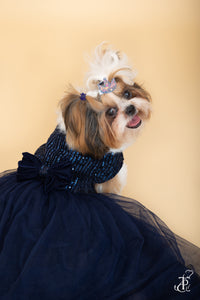 Blue Sequin Trail Dress With A Bow