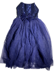 Blue Sequin Trail Dress With A Bow