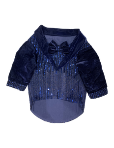 Blue Shawl Collar Sequin Tuxedo With A Bow